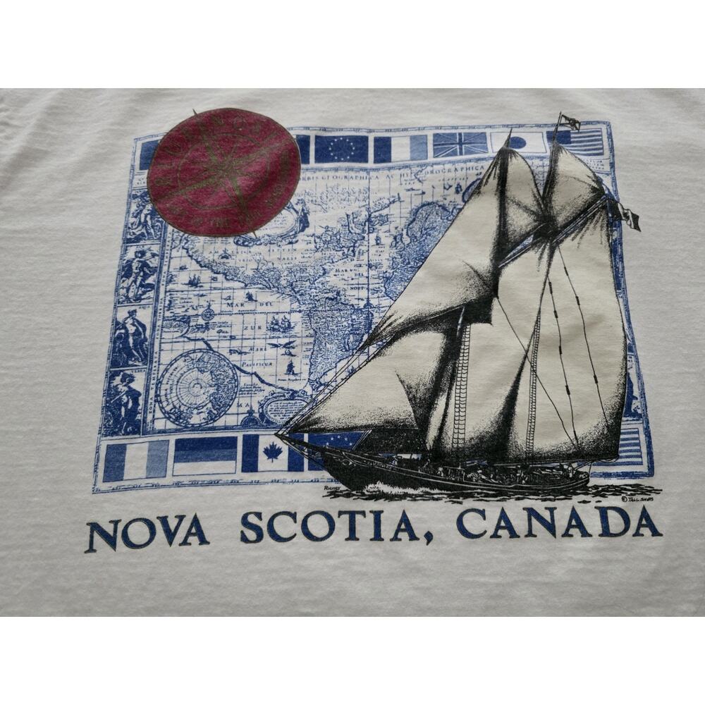 Vintage Gray Nova Scotia Canada T Shirt XL Nautical 80s 90s Map Ship